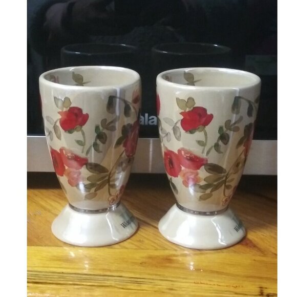 2 VTG Lenox Wamsutta Springs Tumblers Bathroom Floral glazed Ceramic taupe beige - Picture 5 of 12